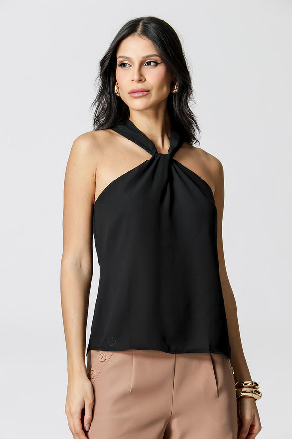 Blusa con cuello cruzado - NEGRO