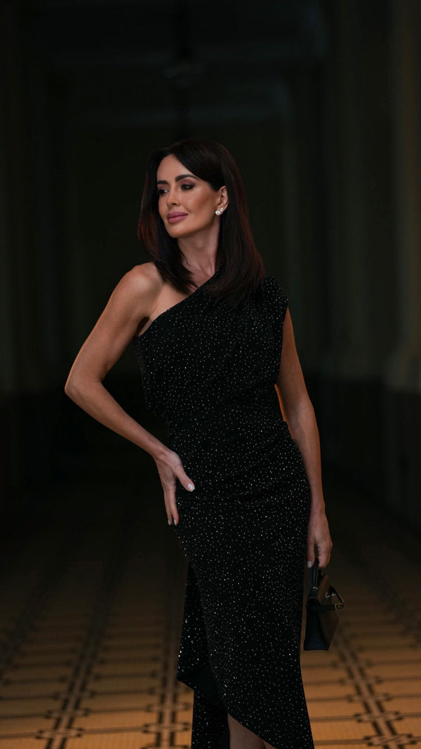 Body Ombro Único Drapeado Com Pedrarias