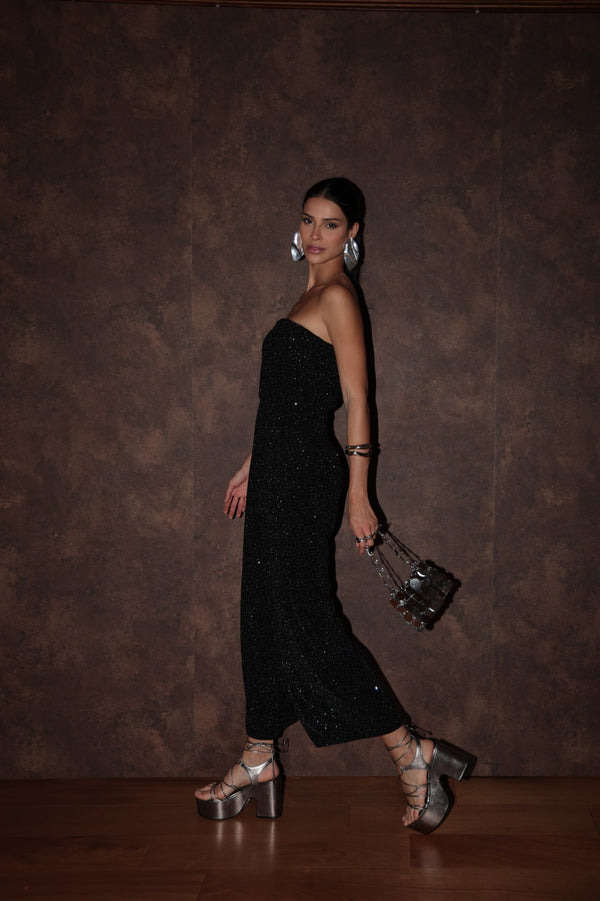 Macacão Strapless Com Pedraria